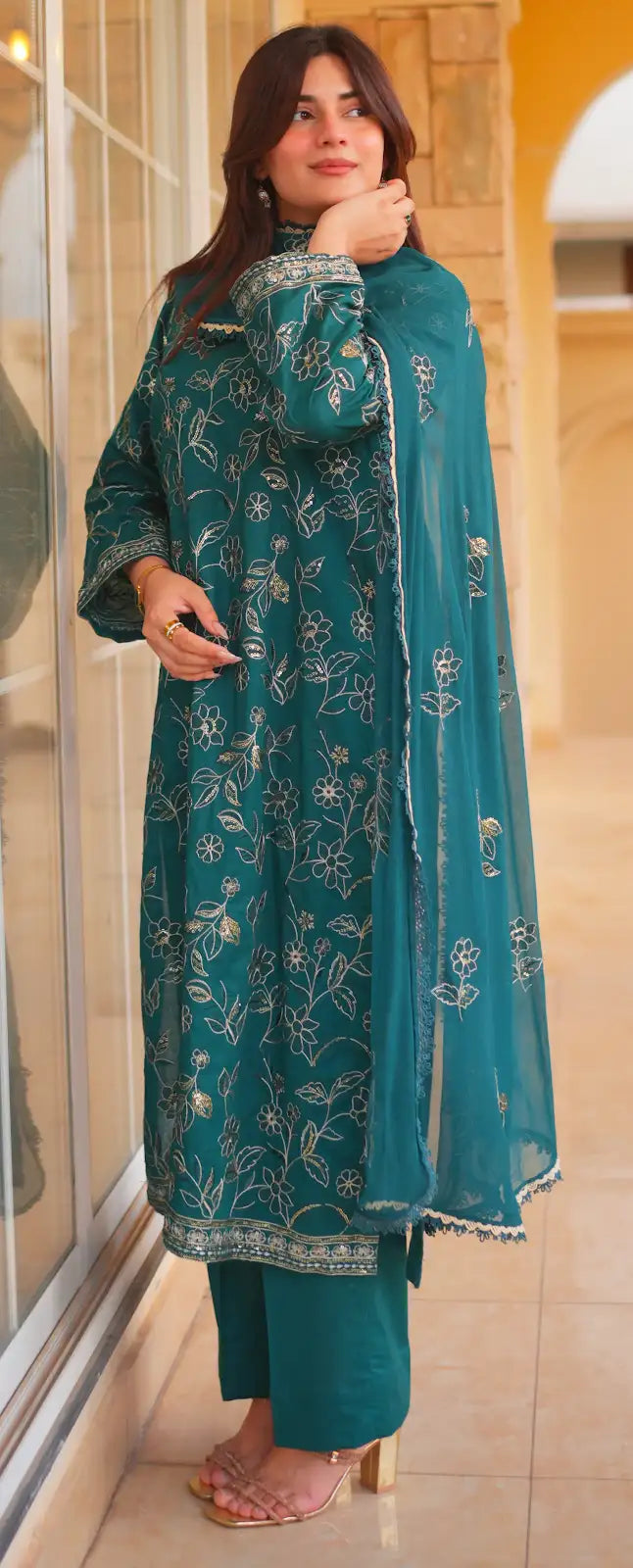 3 Piece BTL Green Embroidered Suit