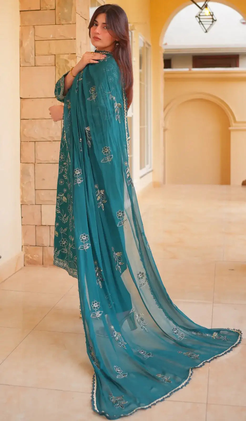 3 Piece BTL Green Embroidered Suit