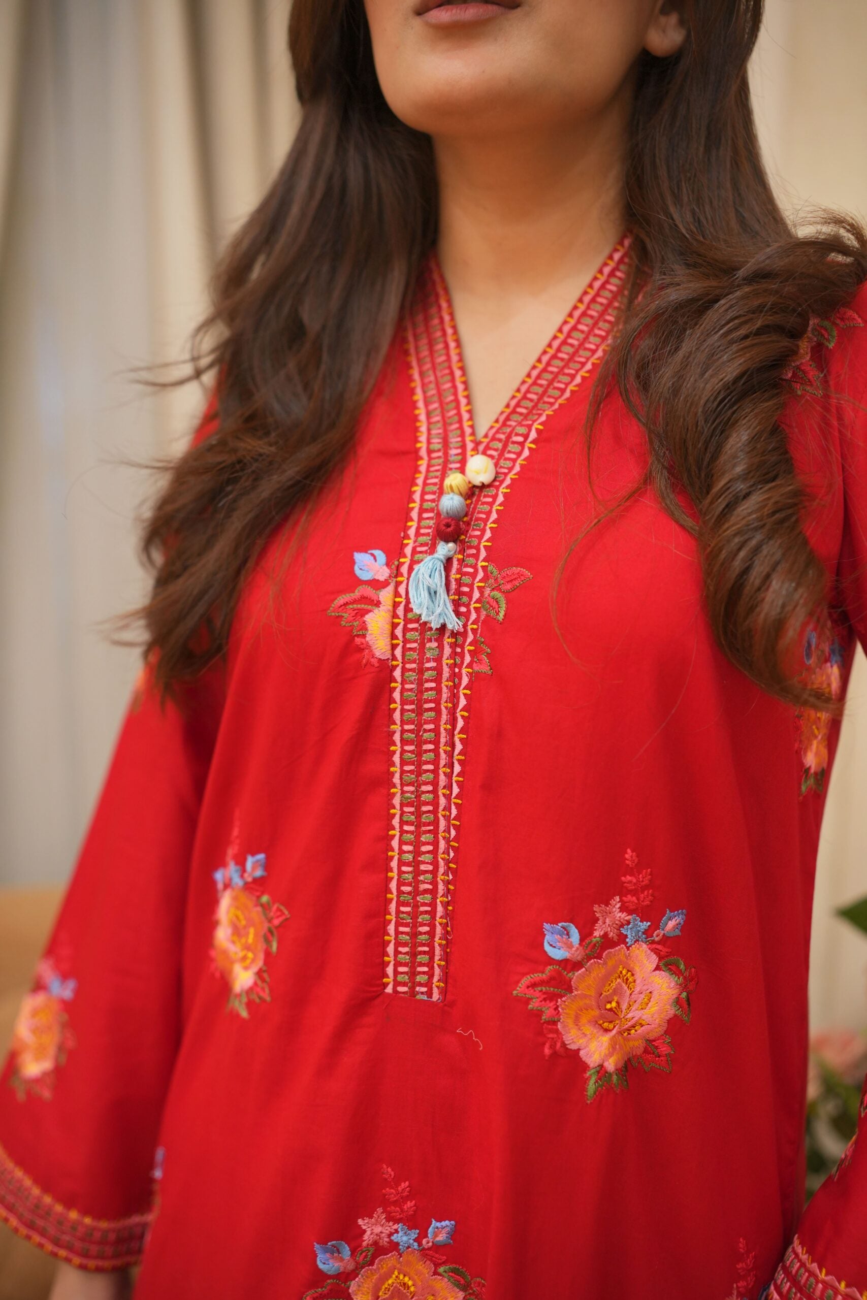 3 Piece Red Embroidered Suit