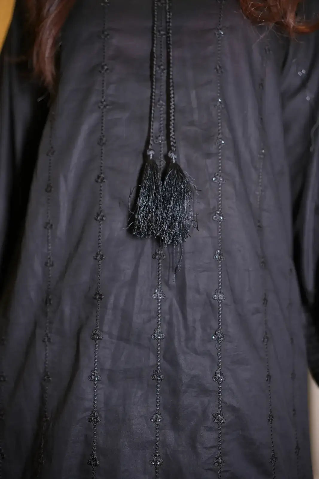 3 Piece Black Sequence Embroidered Suit