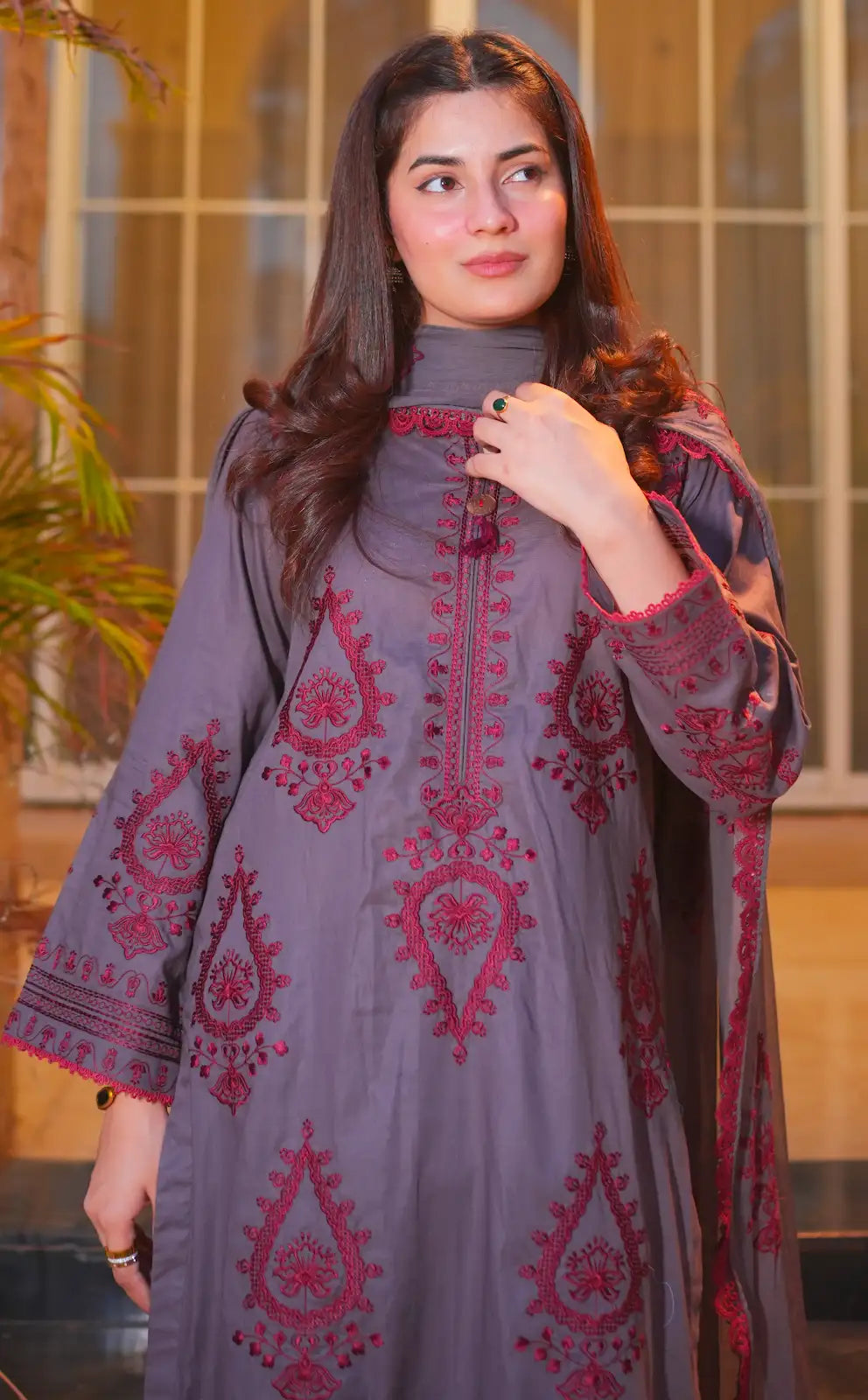 3 Piece Grey Embroidered Suit