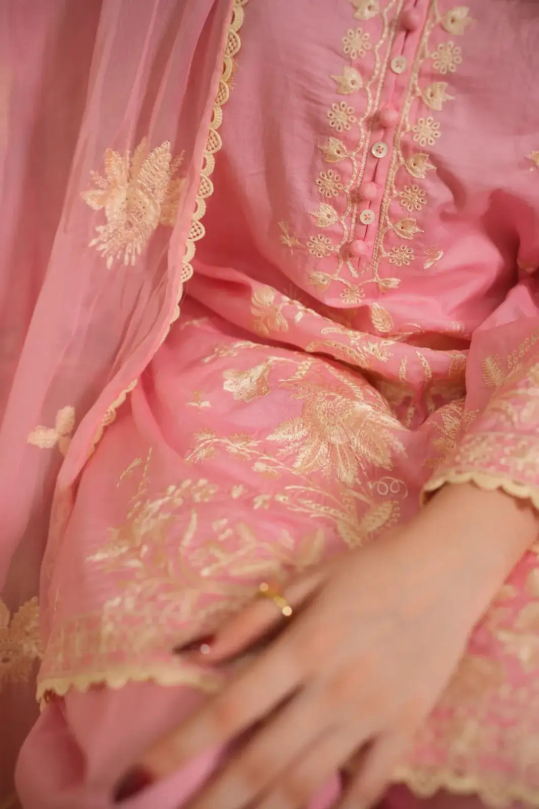 3 Piece Pink Embroidered Suit