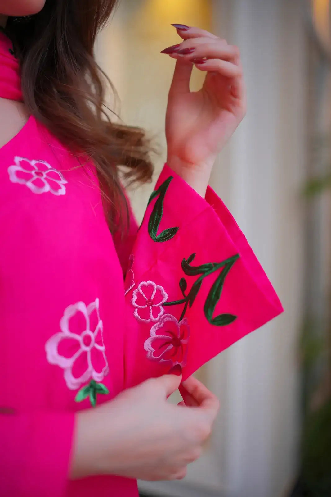 3 Piece Dotted Pink Embroidered Suit