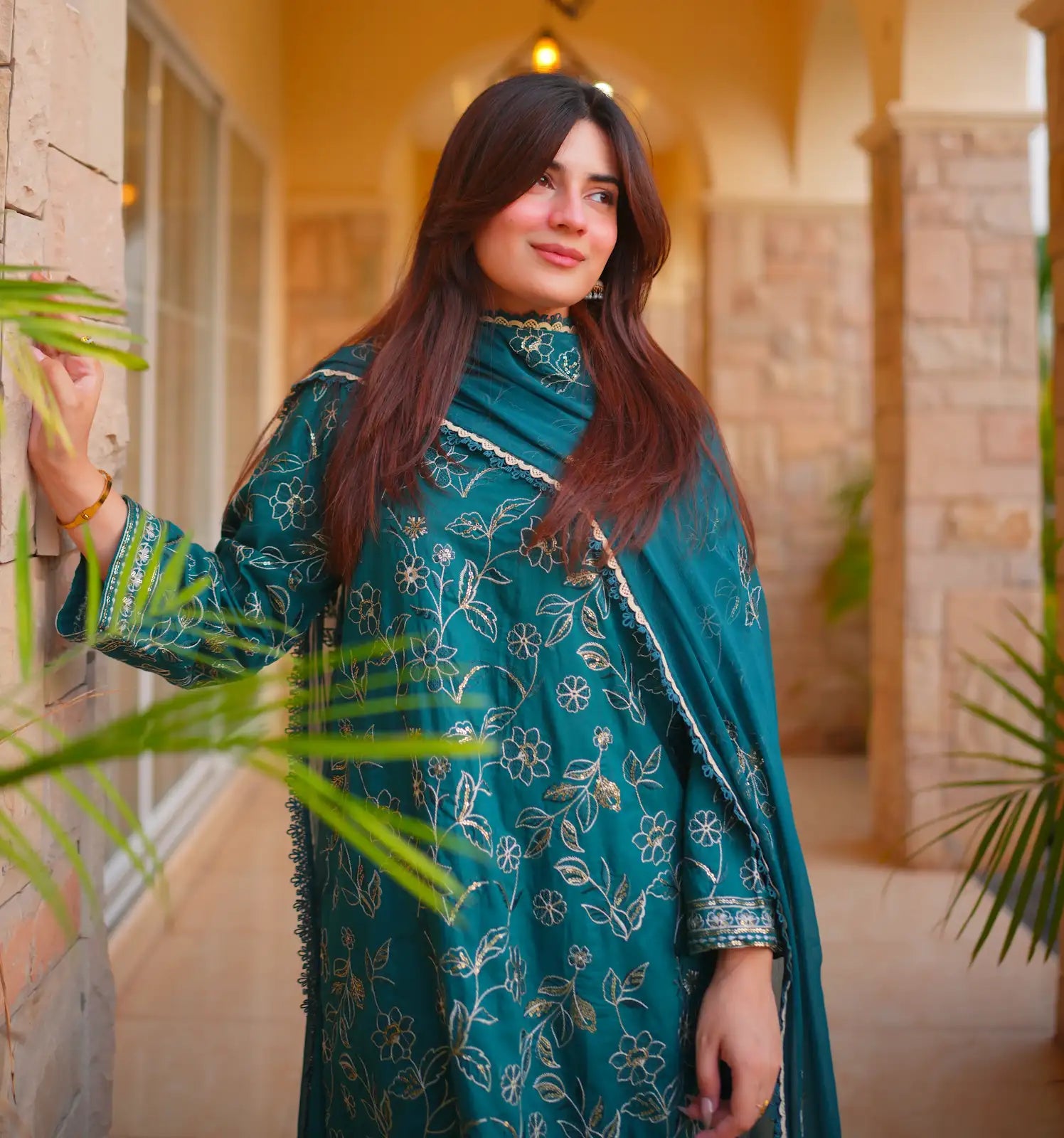 3 Piece BTL Green Embroidered Suit