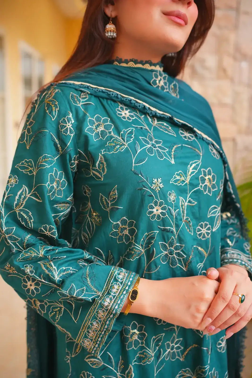 3 Piece BTL Green Embroidered Suit