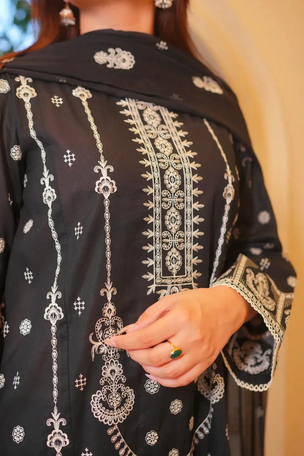 3 Piece Black Heavy Embroidered Suit