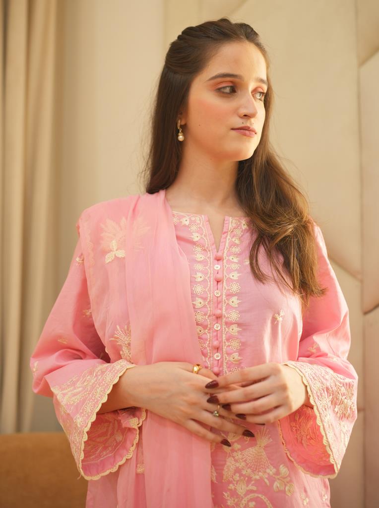 3 Piece Pink Embroidered Suit