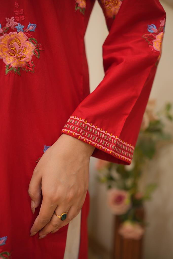 3 Piece Red Embroidered Suit