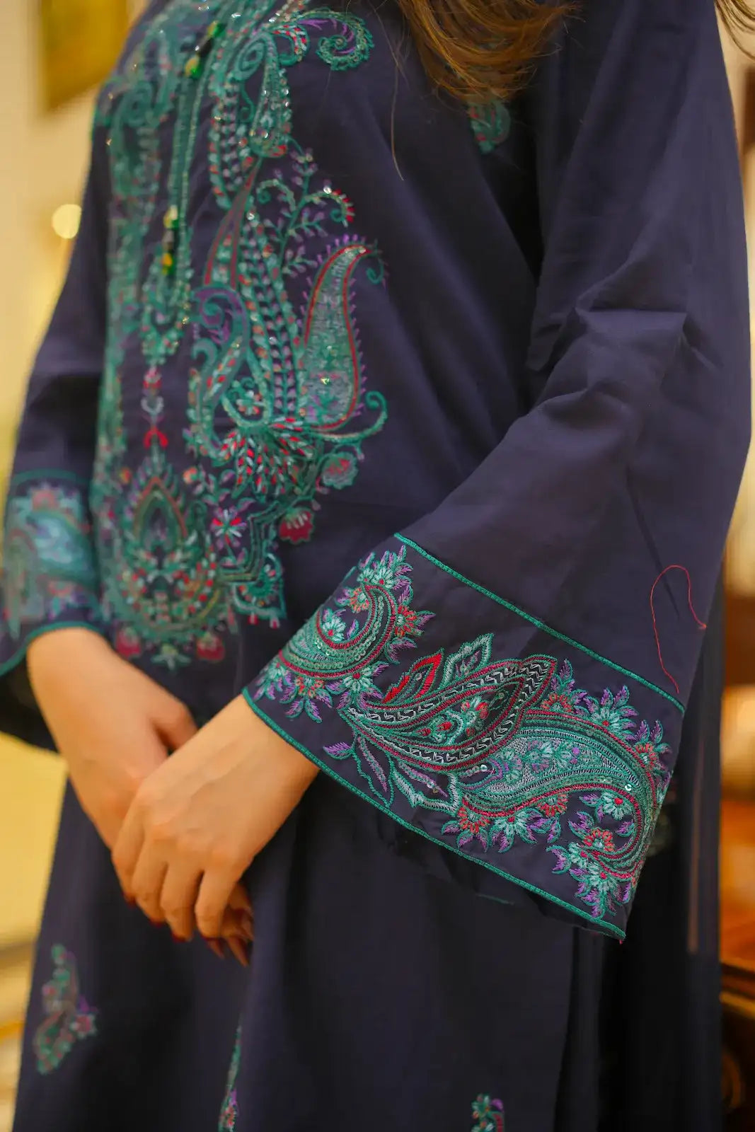 3 Piece Blue Embroidered Suit