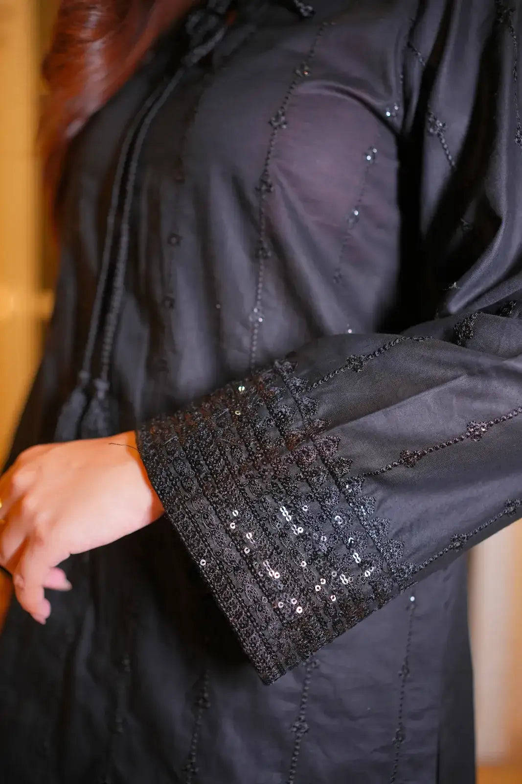 3 Piece Black Sequence Embroidered Suit