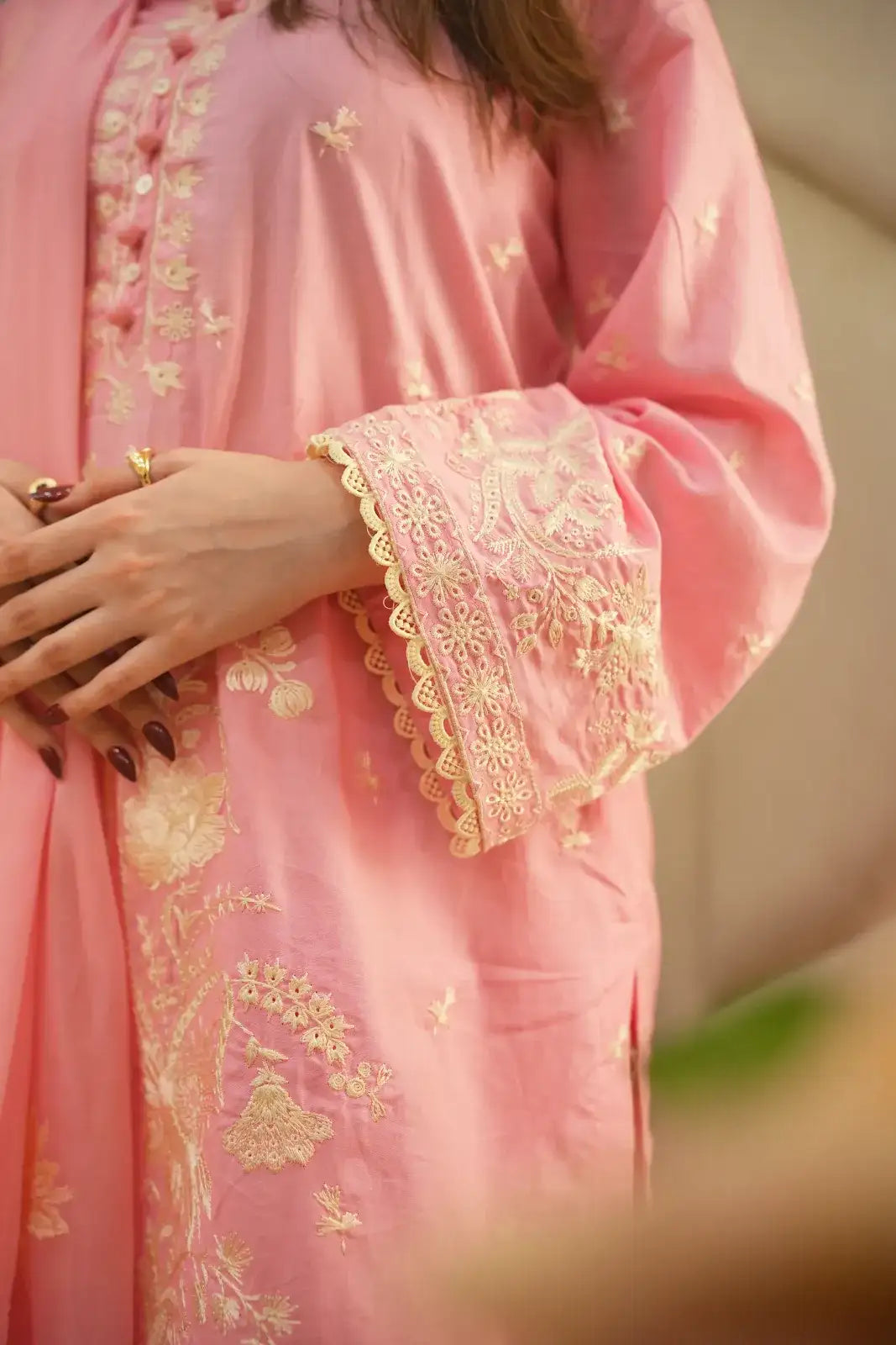 3 Piece Pink Embroidered Suit