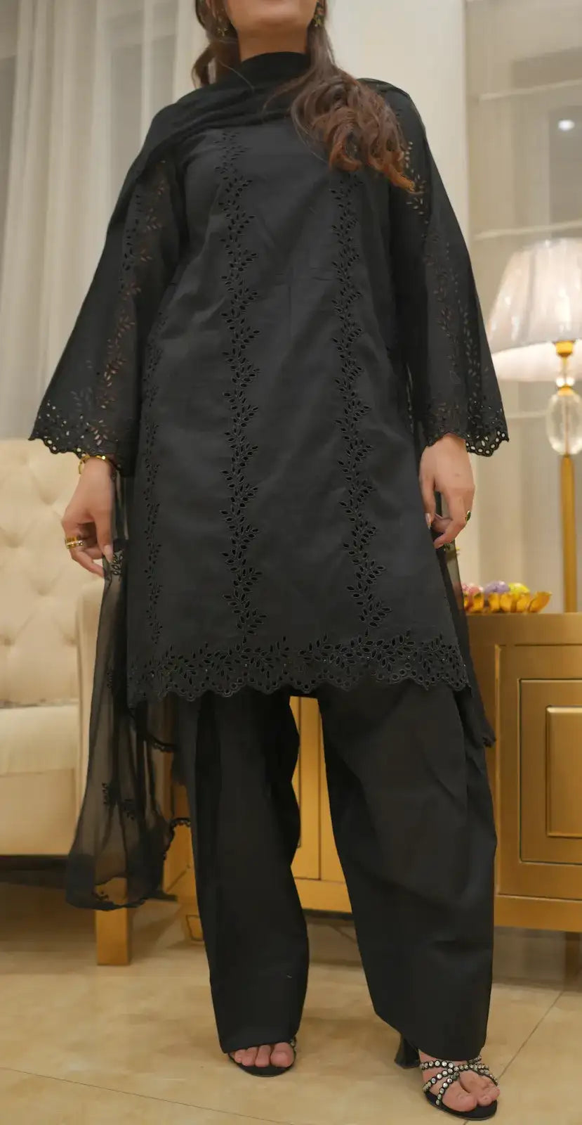 3 Piece Black Boring Embroidered Suit