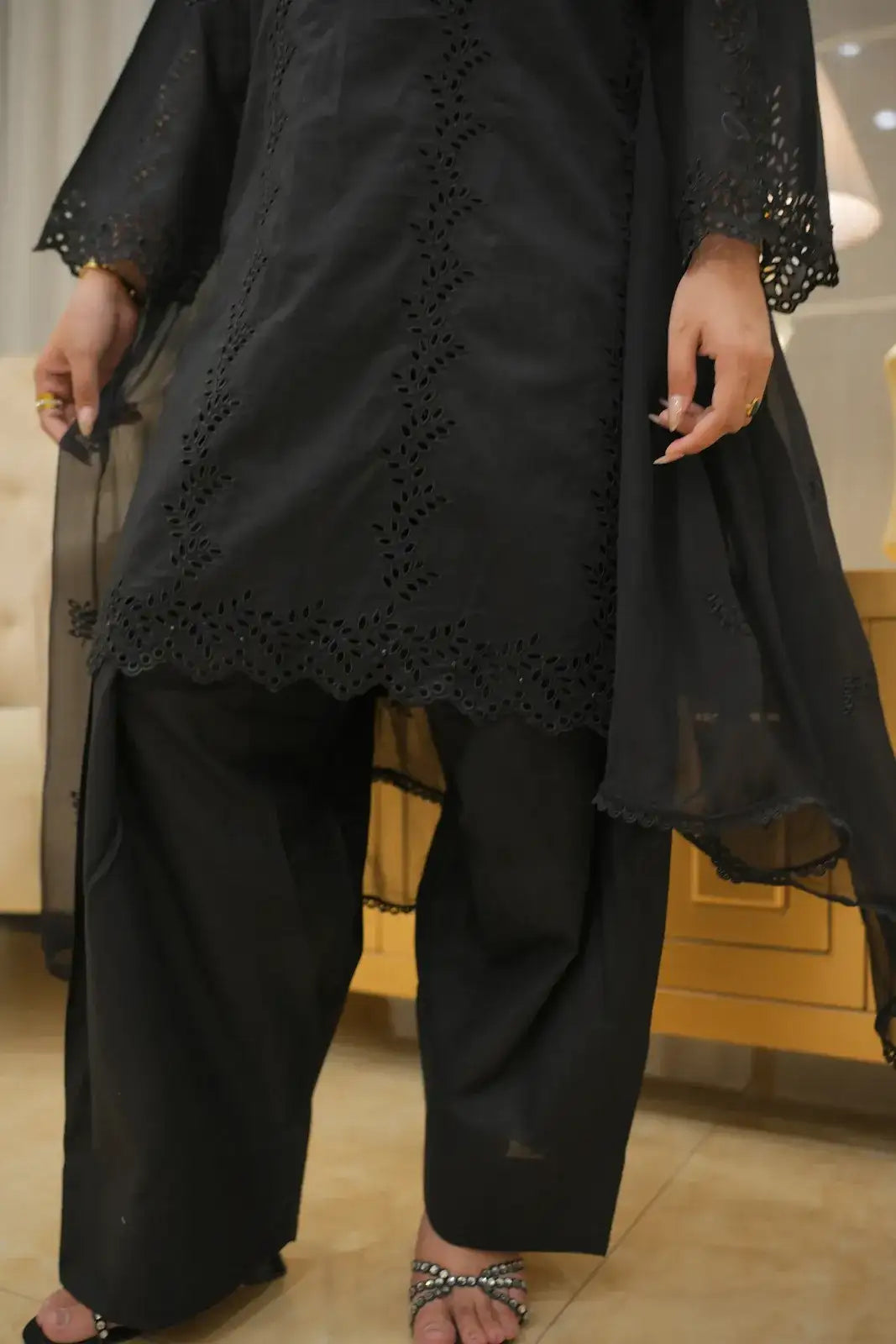3 Piece Black Boring Embroidered Suit