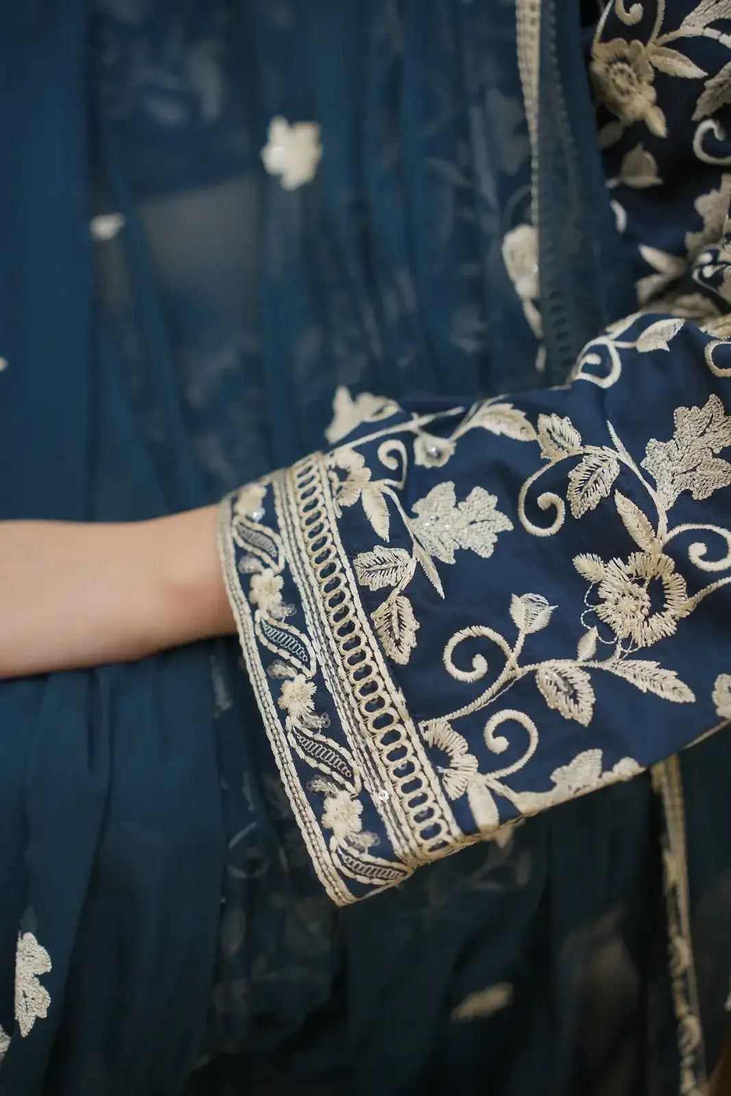 3 Piece Navy Blue Embroidered Suit