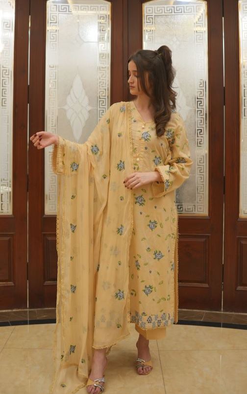 3 Piece Beige Embroidered Suit