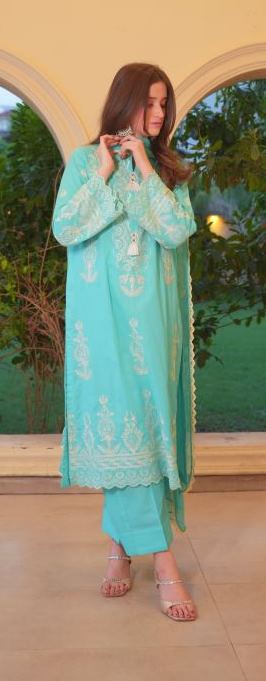 3 Piece Ice Blue Embroidered Suit