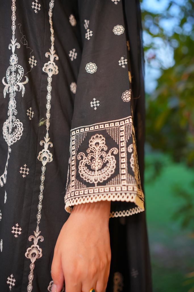 3 Piece Black Heavy Embroidered Suit