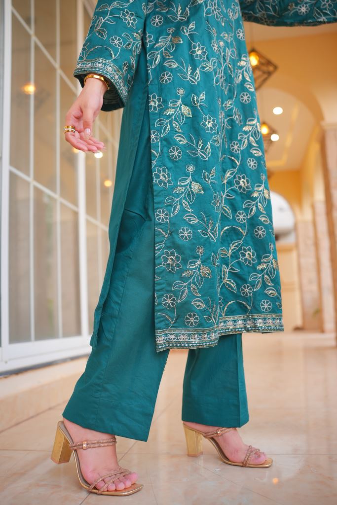 3 Piece BTL Green Embroidered Suit