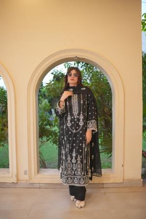 3 Piece Black Heavy Embroidered Suit